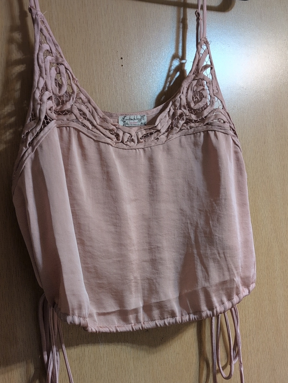 Free People Crochet-Detail Spaghetti Strap Cami - Dusty Rose